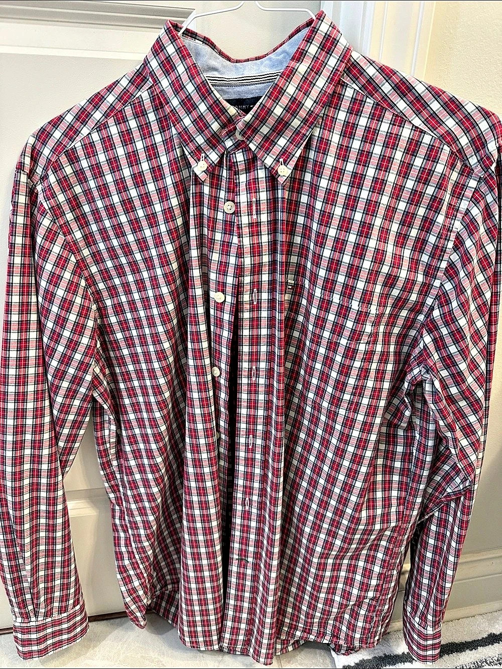 Tommy Hilfiger Plaid Cotton Button Down Size Large